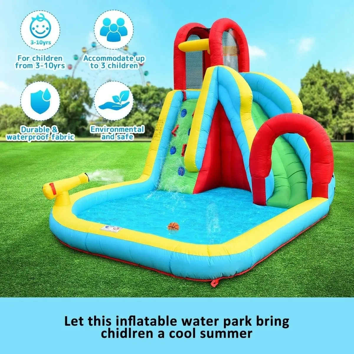 Kidbot All in One Inflatable Water Park Water Slide Jump Castle Blow Up Pool Bouncer House For Kids