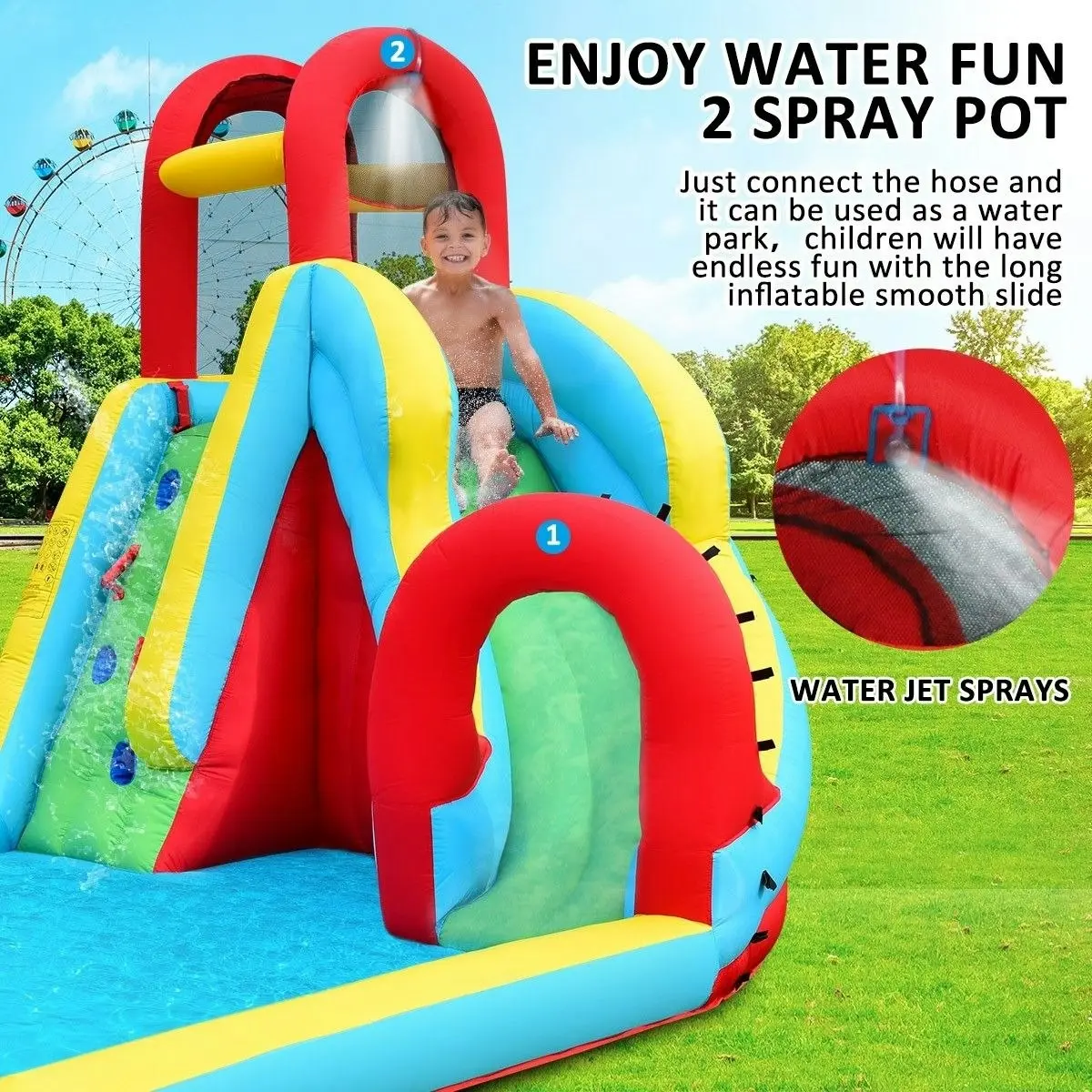 Kidbot All in One Inflatable Water Park Water Slide Jump Castle Blow Up Pool Bouncer House For Kids