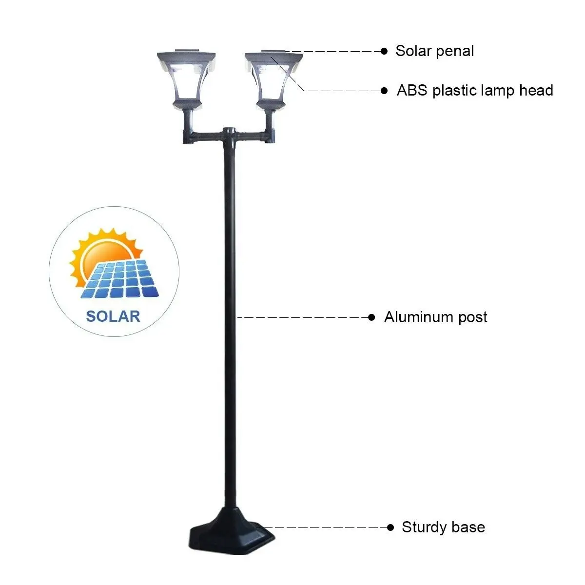 Ausway Deluxe Outdoor Solar Lights Garden Lamp Post with Double Lamp X2