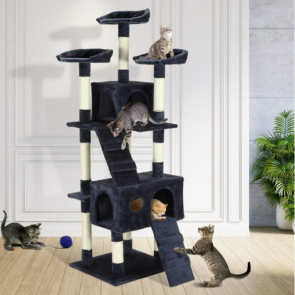 Pet Scene Cat Scratching Post Climbing Tree Pole Tower Gym Playhouse Condo Sisal Scratcher Perch Center 171cm Tall XL