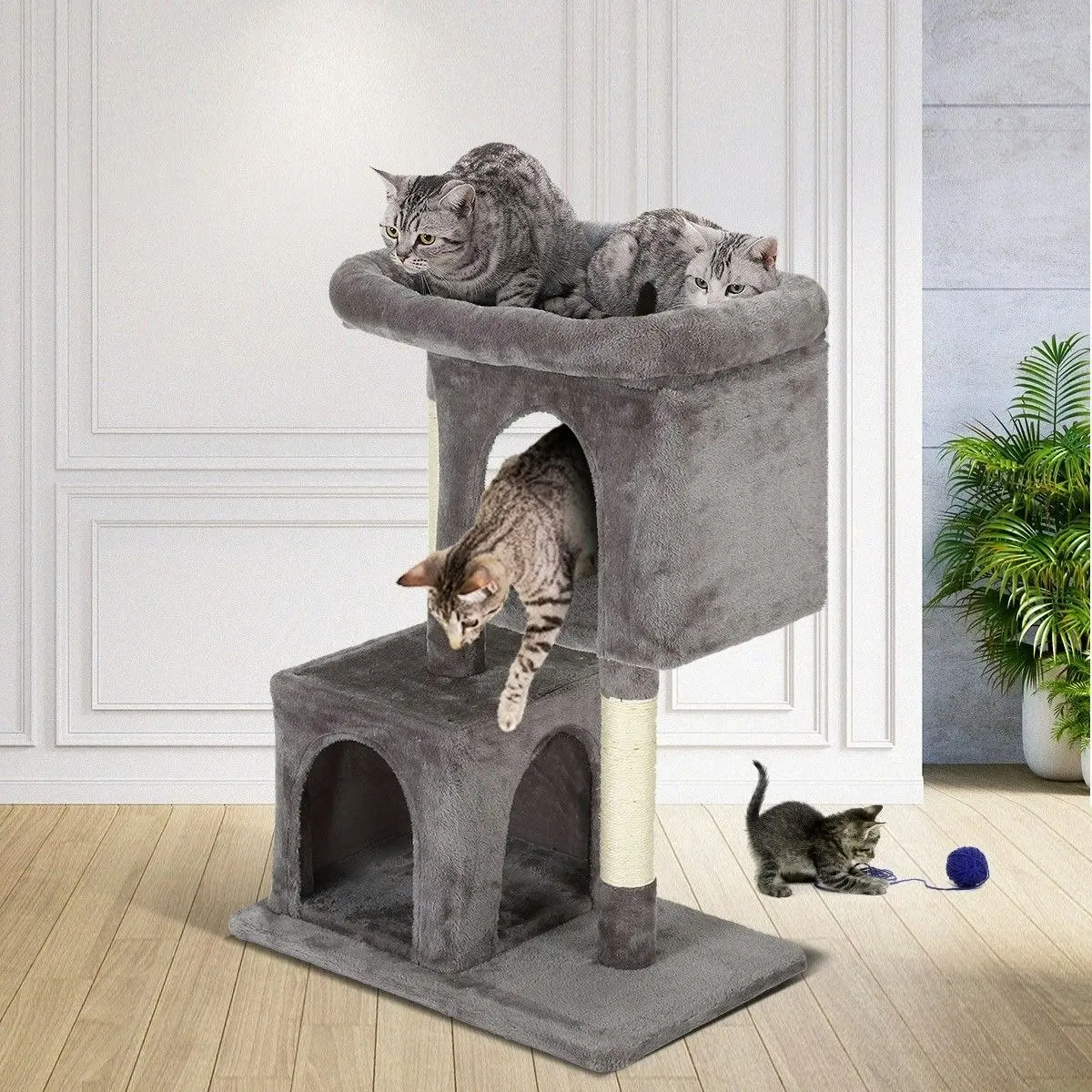 Pet Scene Cat Climbing Tree Gym Sisal Pole Tower Scratching Post Playhouse Condo Perch Multi Levels 73cm Tall