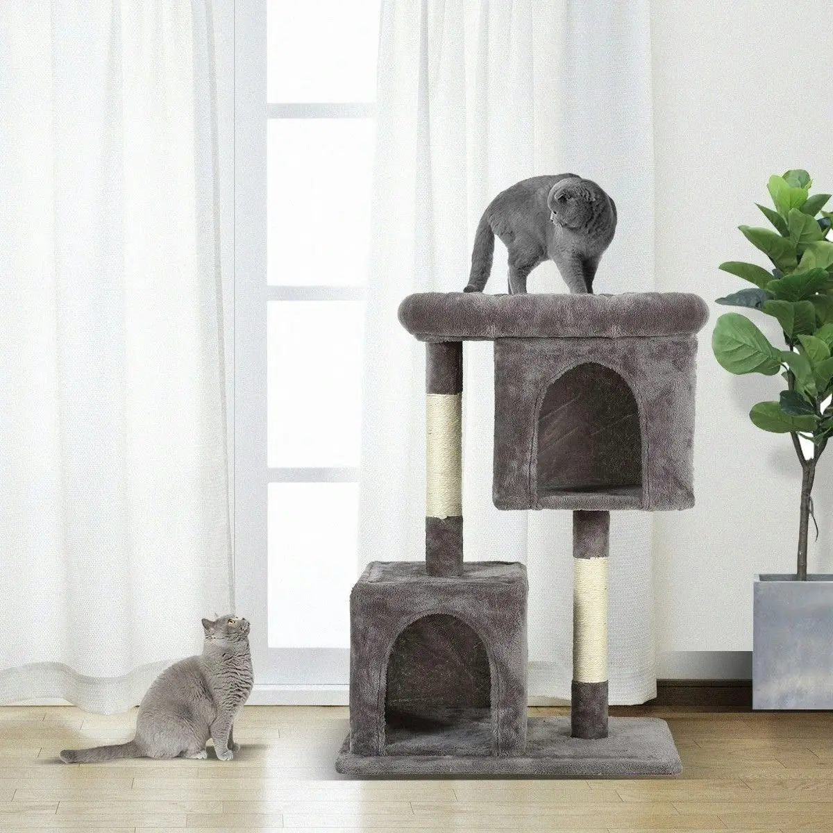 Pet Scene Cat Climbing Tree Gym Sisal Pole Tower Scratching Post Playhouse Condo Perch Multi Levels 73cm Tall