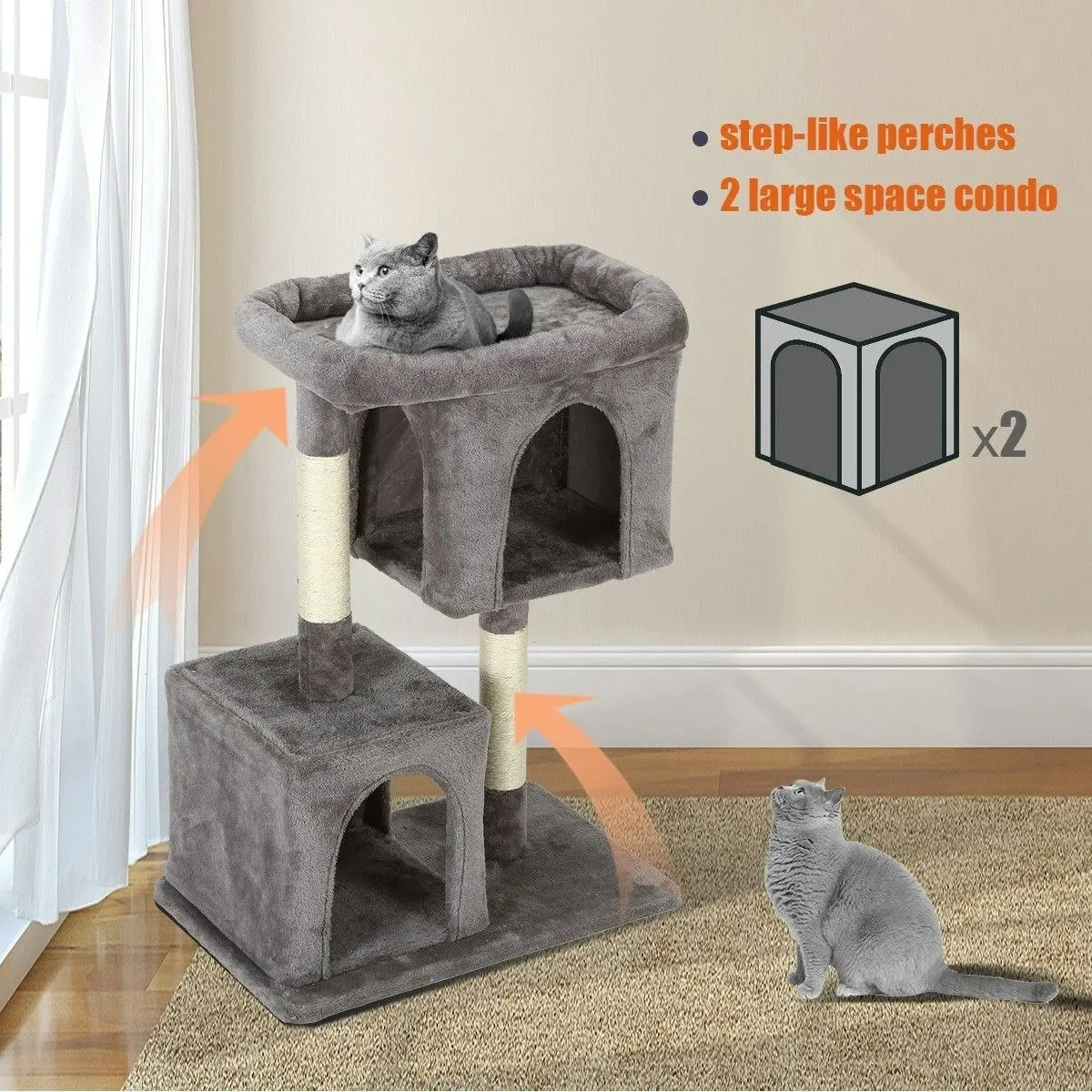 Pet Scene Cat Climbing Tree Gym Sisal Pole Tower Scratching Post Playhouse Condo Perch Multi Levels 73cm Tall