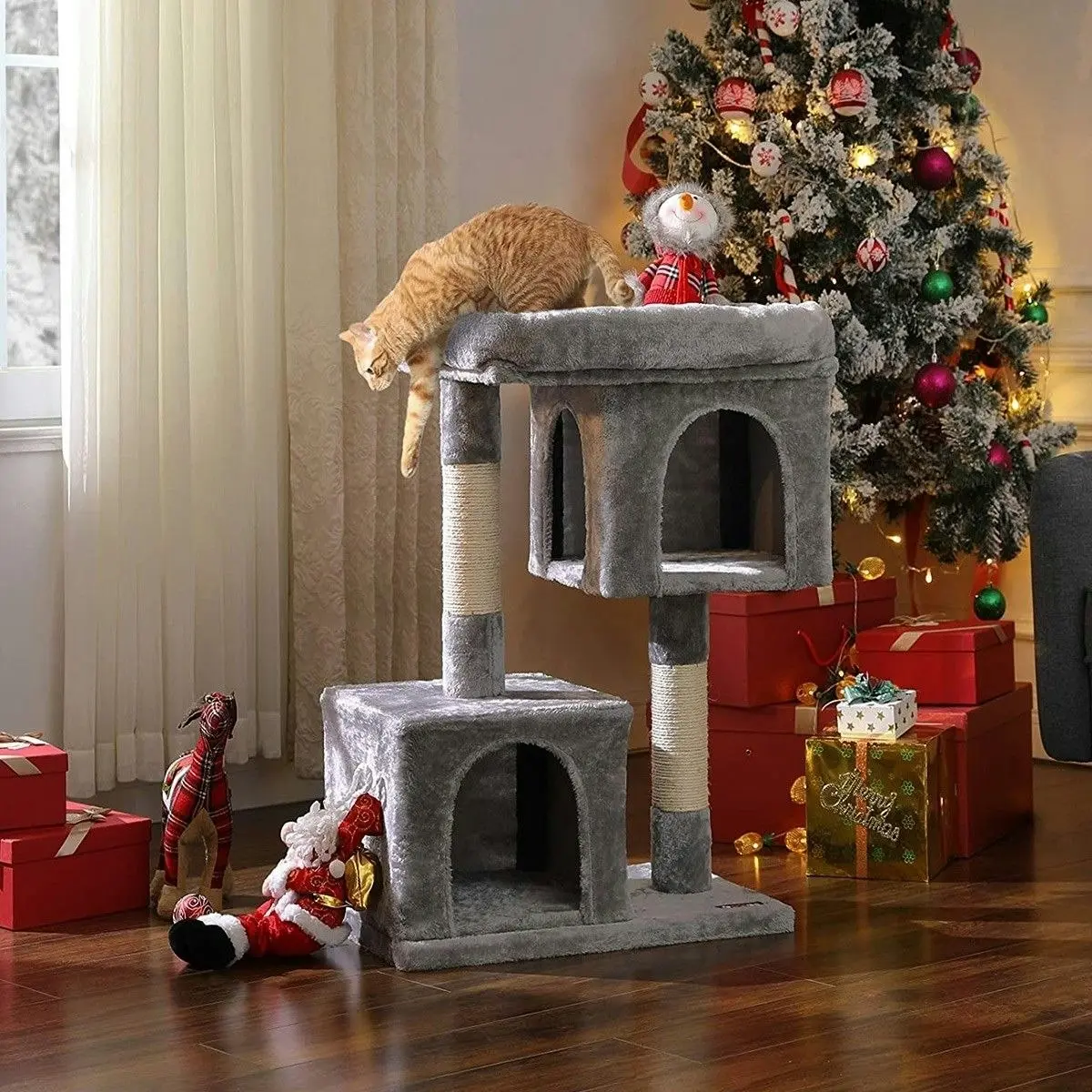 Pet Scene Cat Climbing Tree Gym Sisal Pole Tower Scratching Post Playhouse Condo Perch Multi Levels 73cm Tall