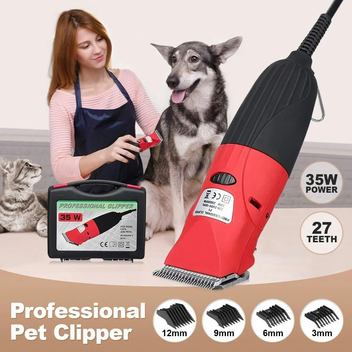 petscene 35W Electric Pet Hair Clipper Cutter Trimmer Shaver Grooming Kit for Dog Cat with 3m Power Cable