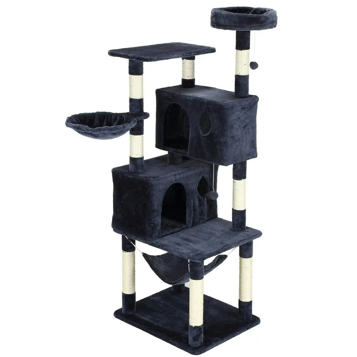 Pet Scene Cat Tree Scratching Post Climbing Pole Tower Gym Condo Play House Center Perch Hammock Multi Levels 1.6m Tall Dark Grey