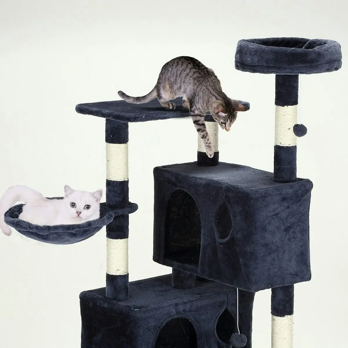 Pet Scene Cat Tree Scratching Post Climbing Pole Tower Gym Condo Play House Center Perch Hammock Multi Levels 1.6m Tall Dark Grey