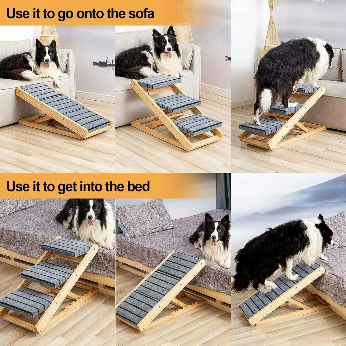 Pet Scene Dog Pet Ramp Stair 3 Steps for Bed Car Couch Sofa Puppy Cat Ladder Folding 4 Height Adjustable Portable 2 in 1 Indoor Outdoor