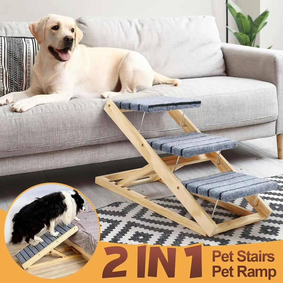 Pet Scene Dog Pet Ramp Stair 3 Steps for Bed Car Couch Sofa Puppy Cat Ladder Folding 4 Height Adjustable Portable 2 in 1 Indoor Outdoor