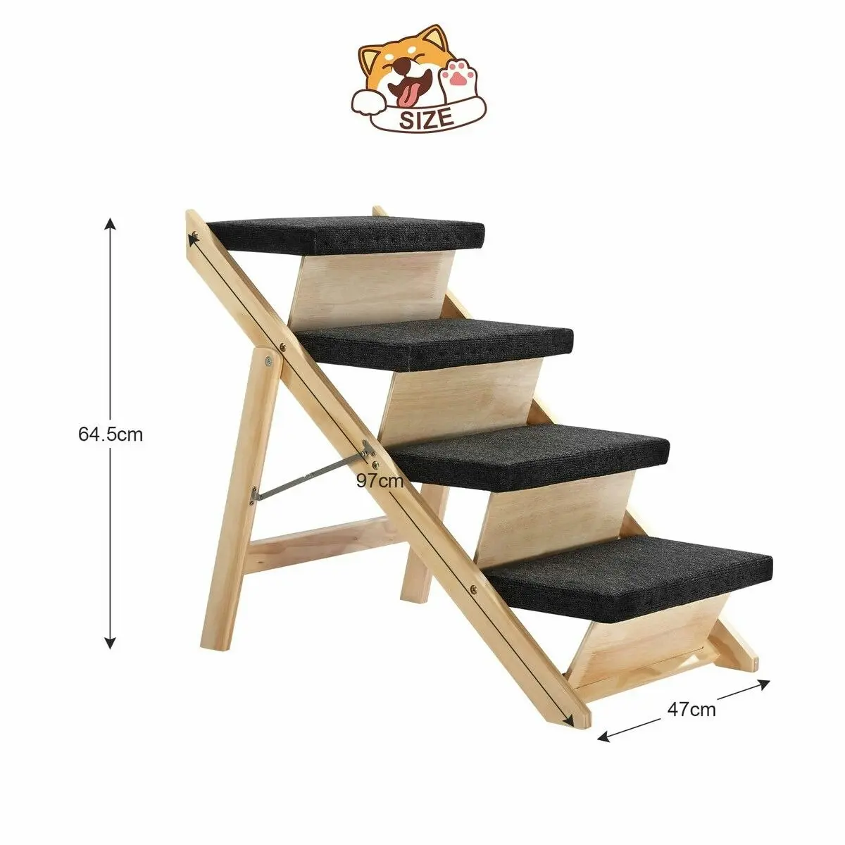 Pet Scene Dog Ramp Pet Stairs 4 Steps for Bed Car Couch Sofa Puppy Cat Ladder Folding Portable 2 in 1 Indoor Outdoor Wood Fabric