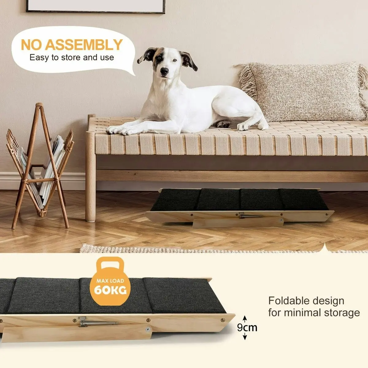 Pet Scene Dog Ramp Pet Stairs 4 Steps for Bed Car Couch Sofa Puppy Cat Ladder Folding Portable 2 in 1 Indoor Outdoor Wood Fabric