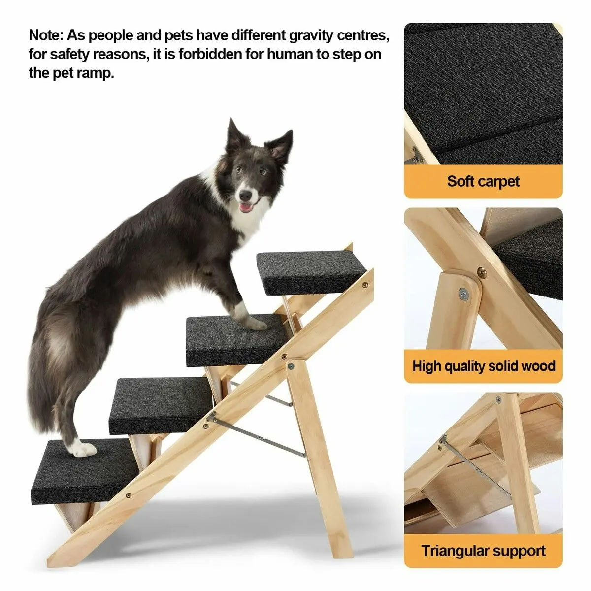 Pet Scene Dog Ramp Pet Stairs 4 Steps for Bed Car Couch Sofa Puppy Cat Ladder Folding Portable 2 in 1 Indoor Outdoor Wood Fabric