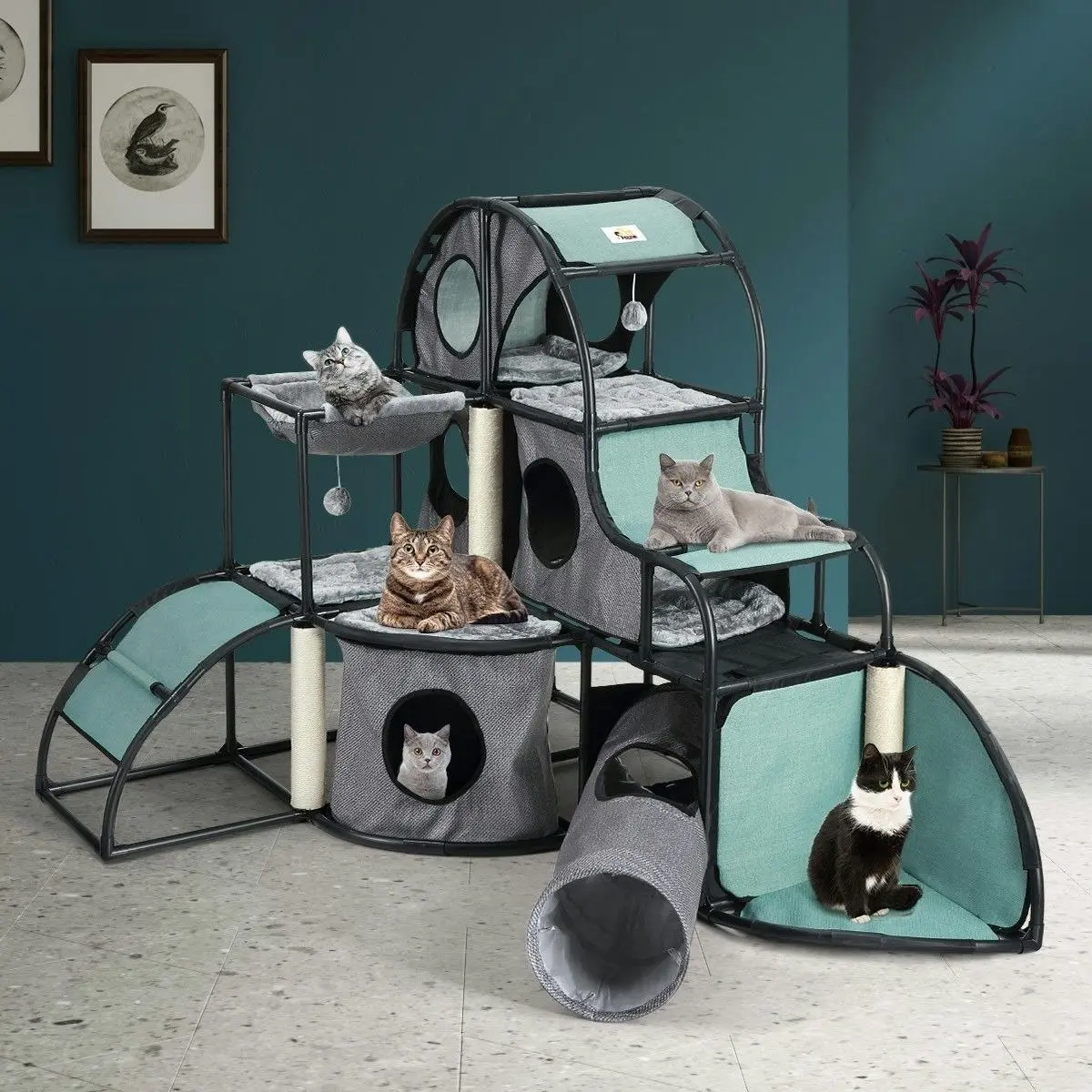 Pet Scene Cat Scratching Post Tree Climbing Tower Furniture Climber Pet Condo House Gym Nest Tunnel Toys Activity Centre Kit Multi-Level