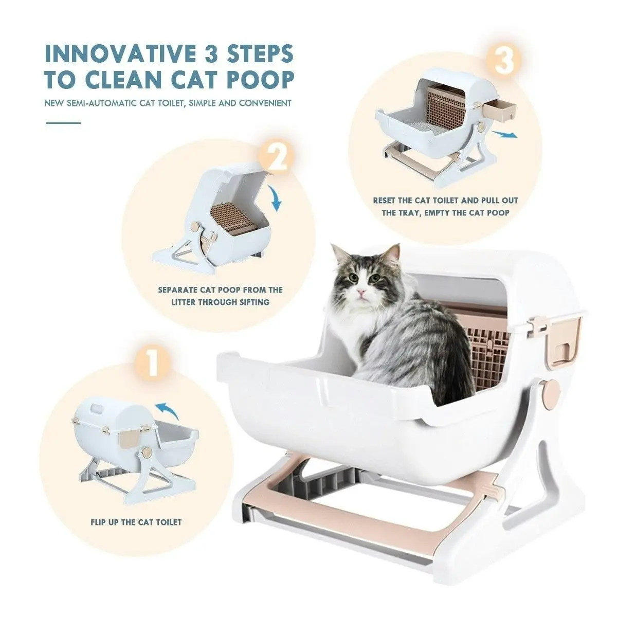 Pet Scene Cat Litter Box Large Hooded Tray Kitty Semi Automatic Toilet Pet Furniture Training