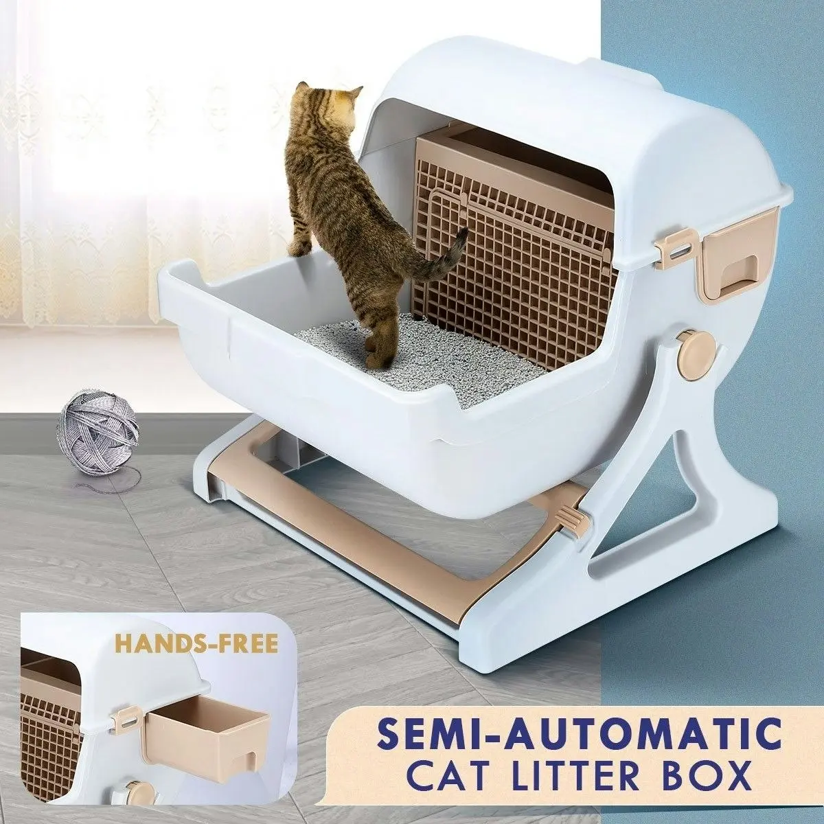 Pet Scene Cat Litter Box Large Hooded Tray Kitty Semi Automatic Toilet Pet Furniture Training