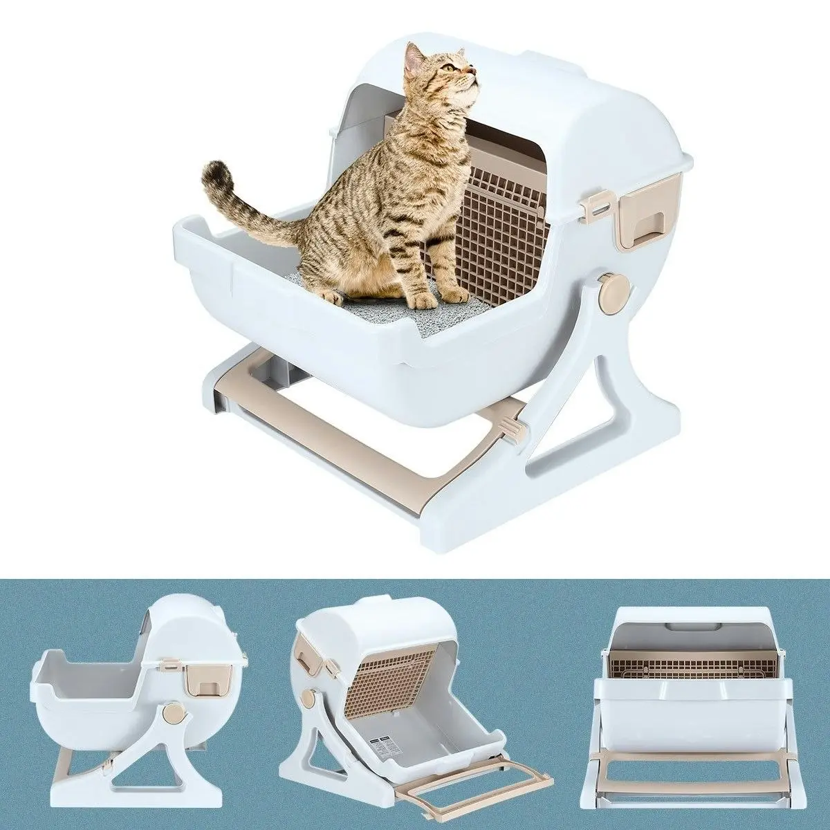 Pet Scene Cat Litter Box Large Hooded Tray Kitty Semi Automatic Toilet Pet Furniture Training