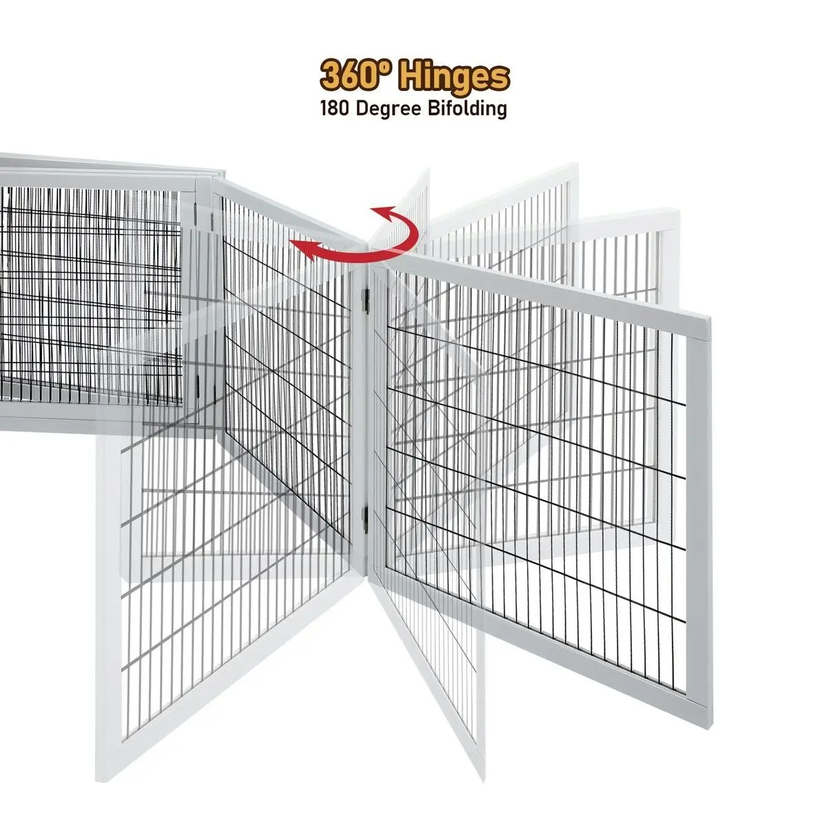 Pet Scene 6 Panel Pet Safety Gate Dog Enclosure Playpen Wood Security Fence Puppy Stair Doorway Barrier Freestanding with Door Indoor Foldable