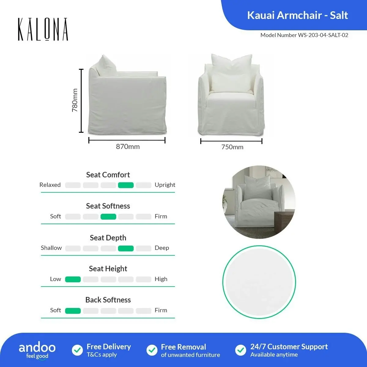 Kalona KAUAI Armchair Salt