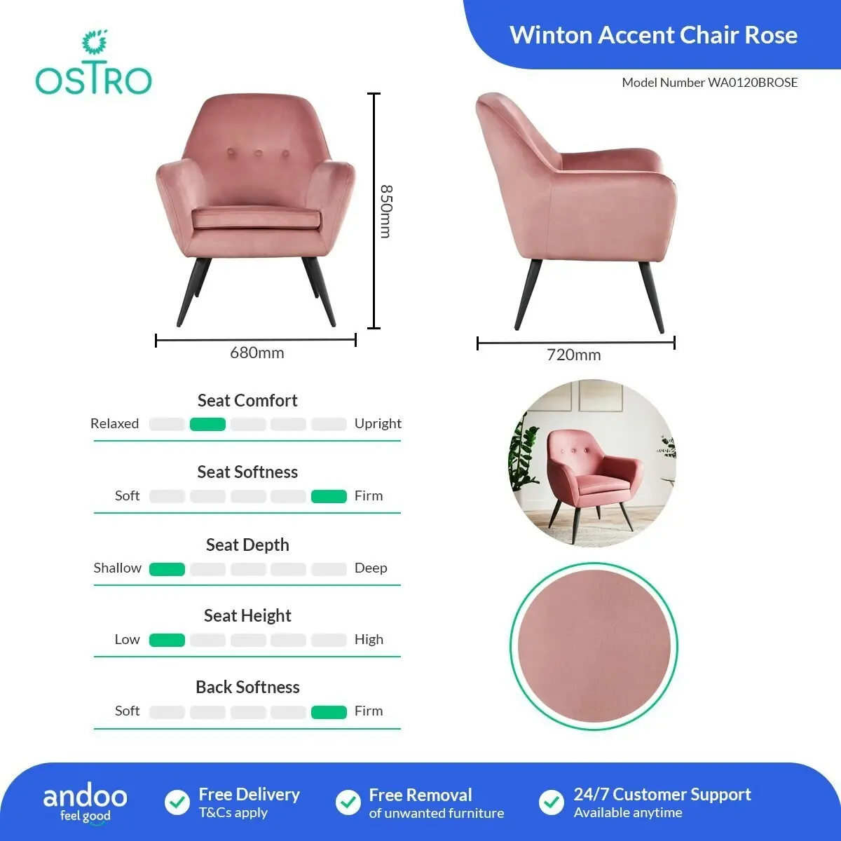 Ostro Furniture Ostro Winton Accent Chair Rose