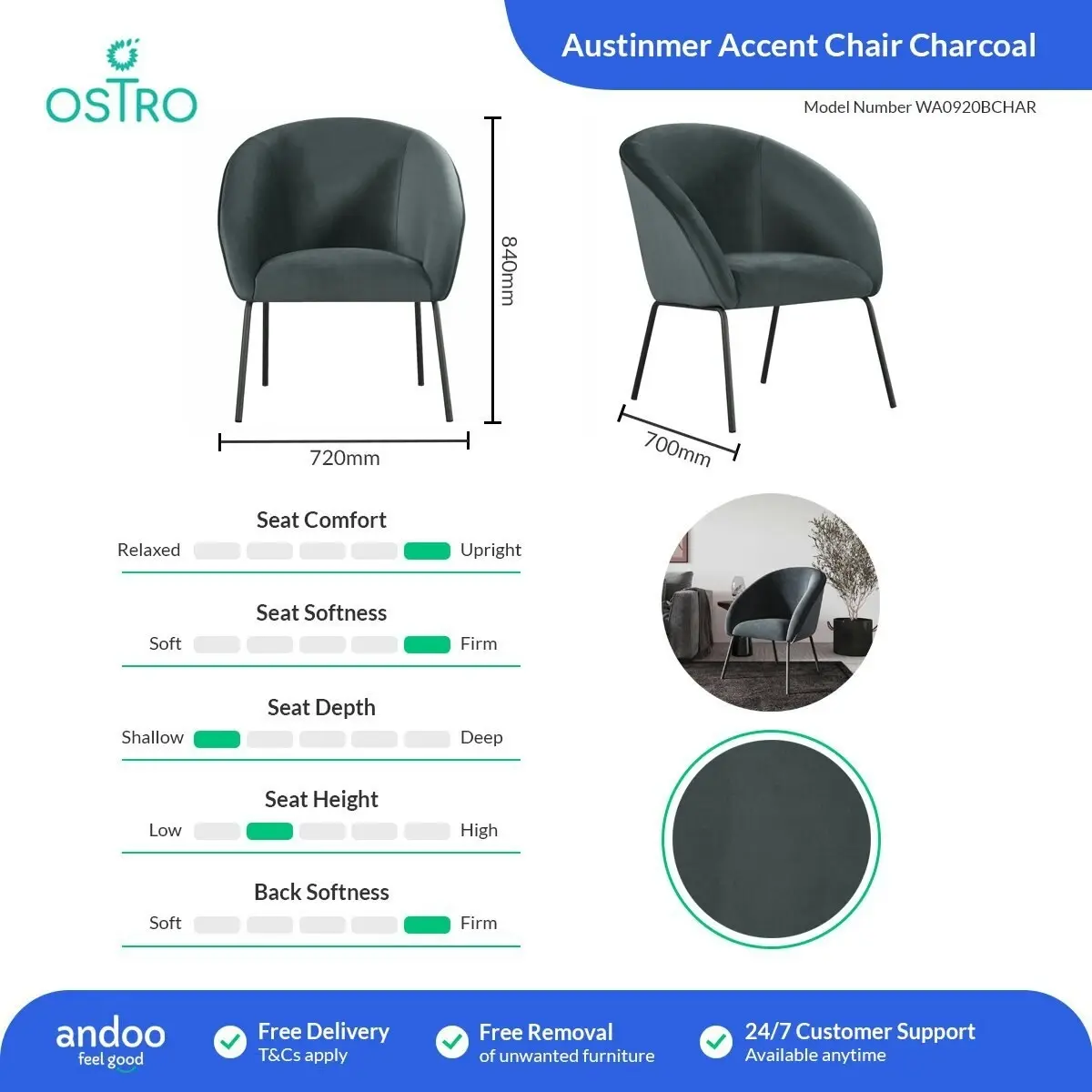 Ostro Furniture Ostro Austinmer Accent Chair Charcoal