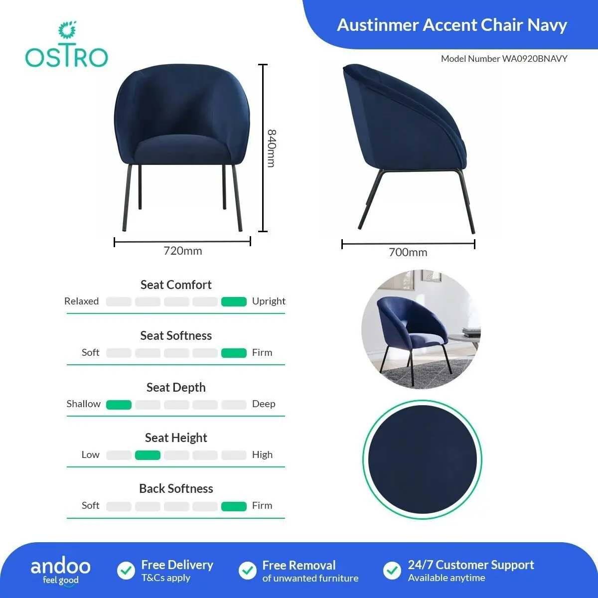 Ostro Furniture Ostro Austinmer Accent Chair Navy