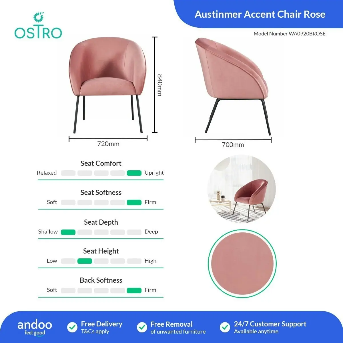 Ostro Furniture Ostro Austinmer Accent Chair Rose