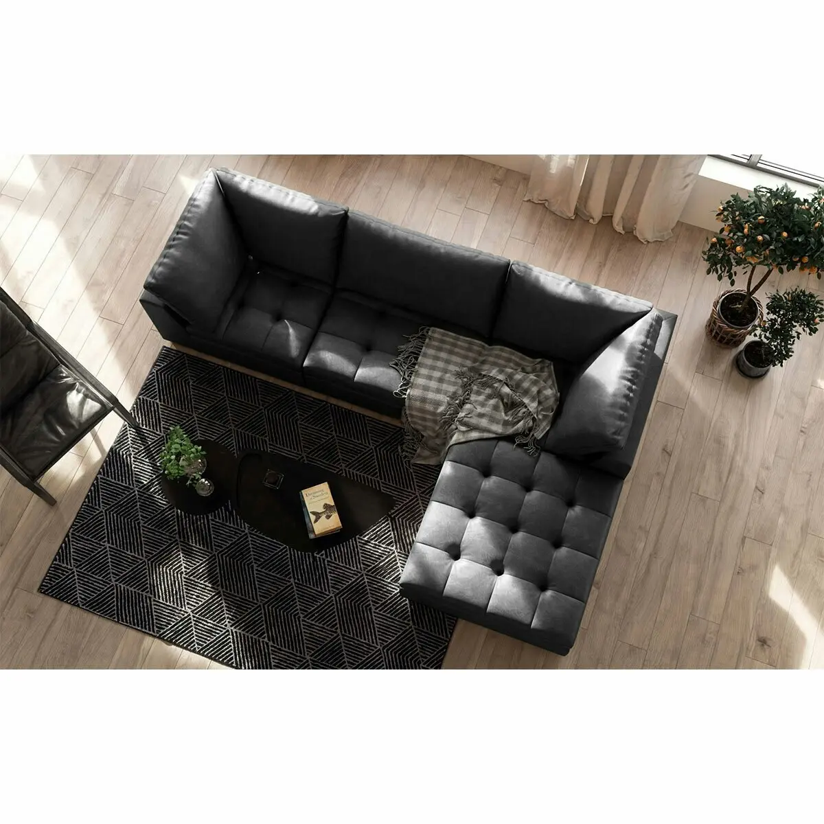 Kalona Milan Three Seater Charcoal Leather Lounge