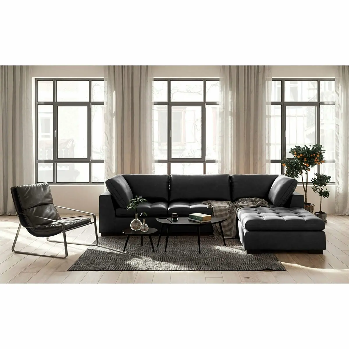 Kalona Milan Three Seater Charcoal Leather Lounge