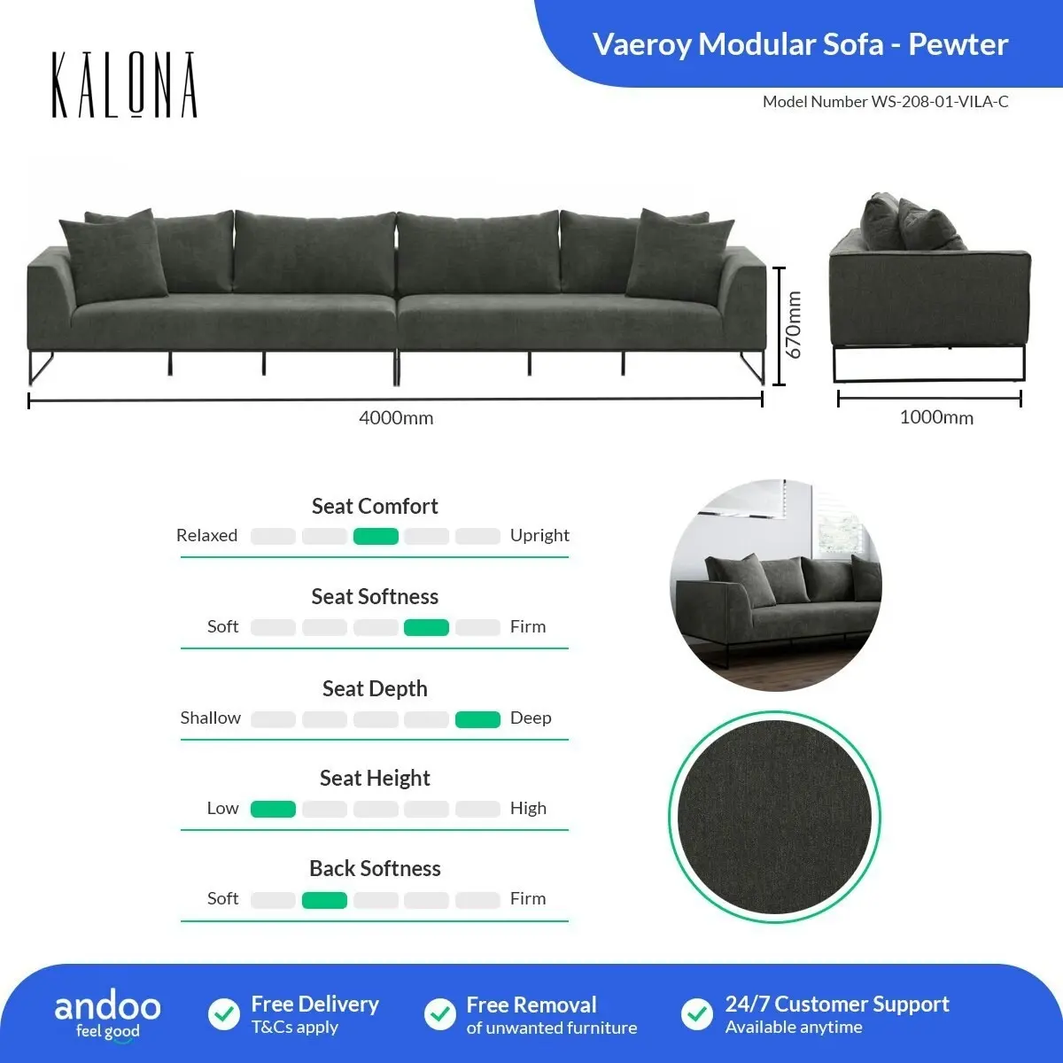 Kalona VAEROY Modular Sofa Pewter