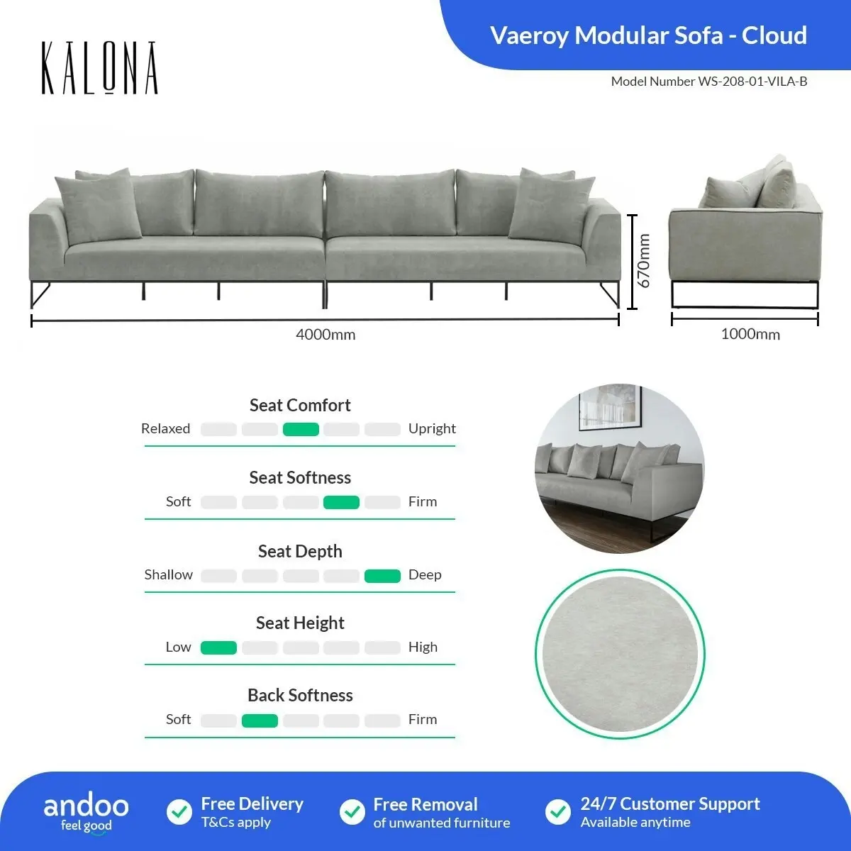 Kalona VAEROY Modular Sofa Cloud