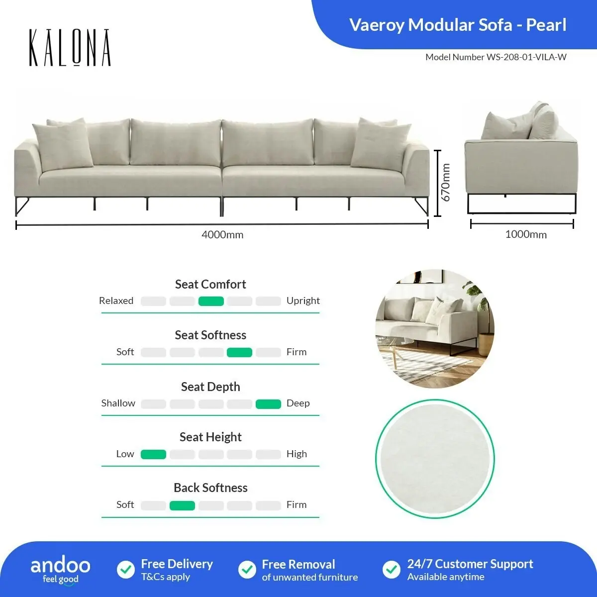 Kalona VAEROY Modular Sofa Pearl