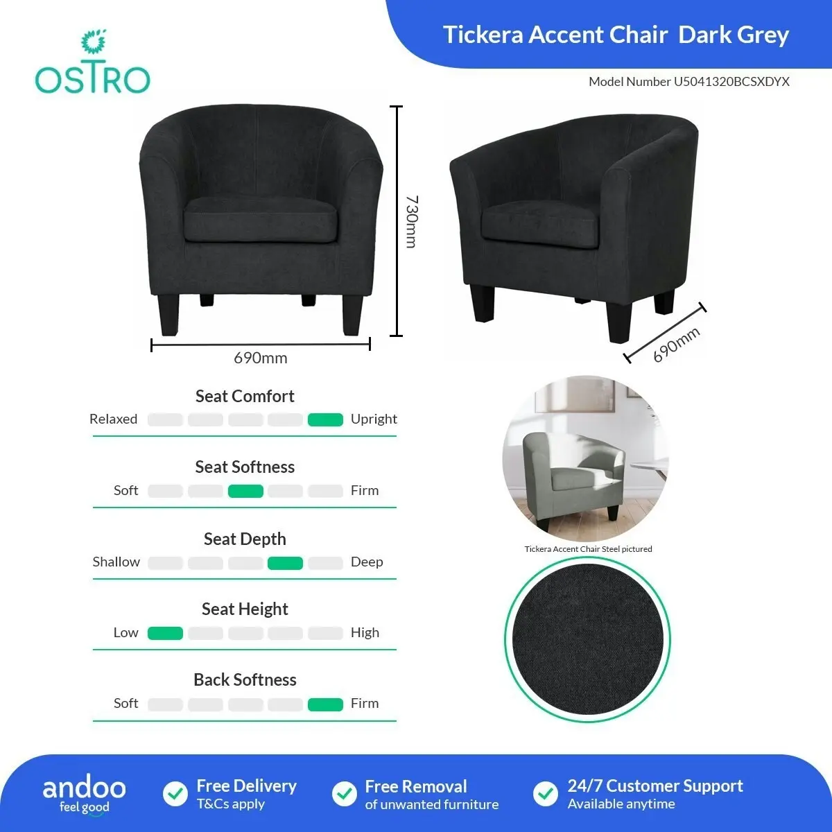 Ostro Furniture Ostro Tickera Accent Chair Dark Grey