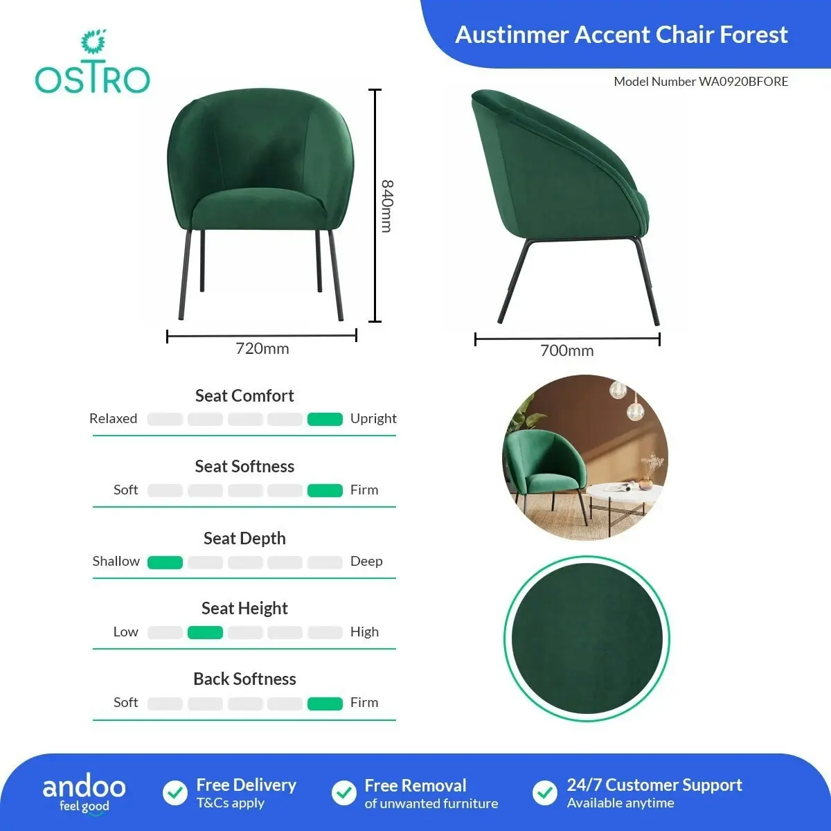 Ostro Furniture Ostro Austinmer Accent Chair Forest