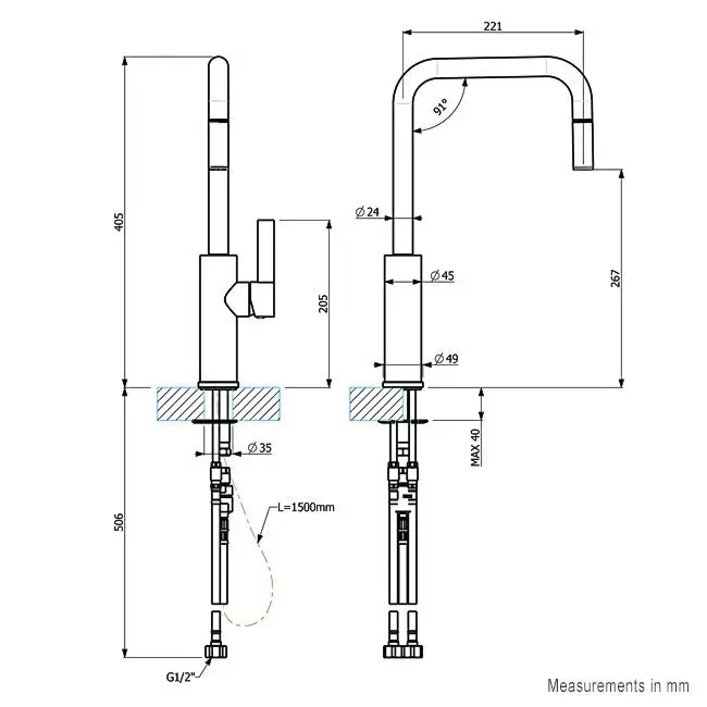 Armando Vicario Luz Kitchen Mixer with Pull-Out Tap