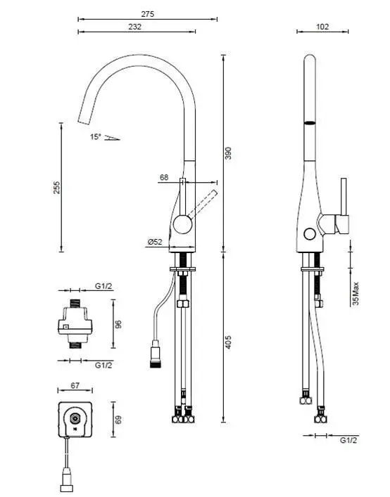 Gareth Ashton Conic Sidelever Sink Mixer with LED