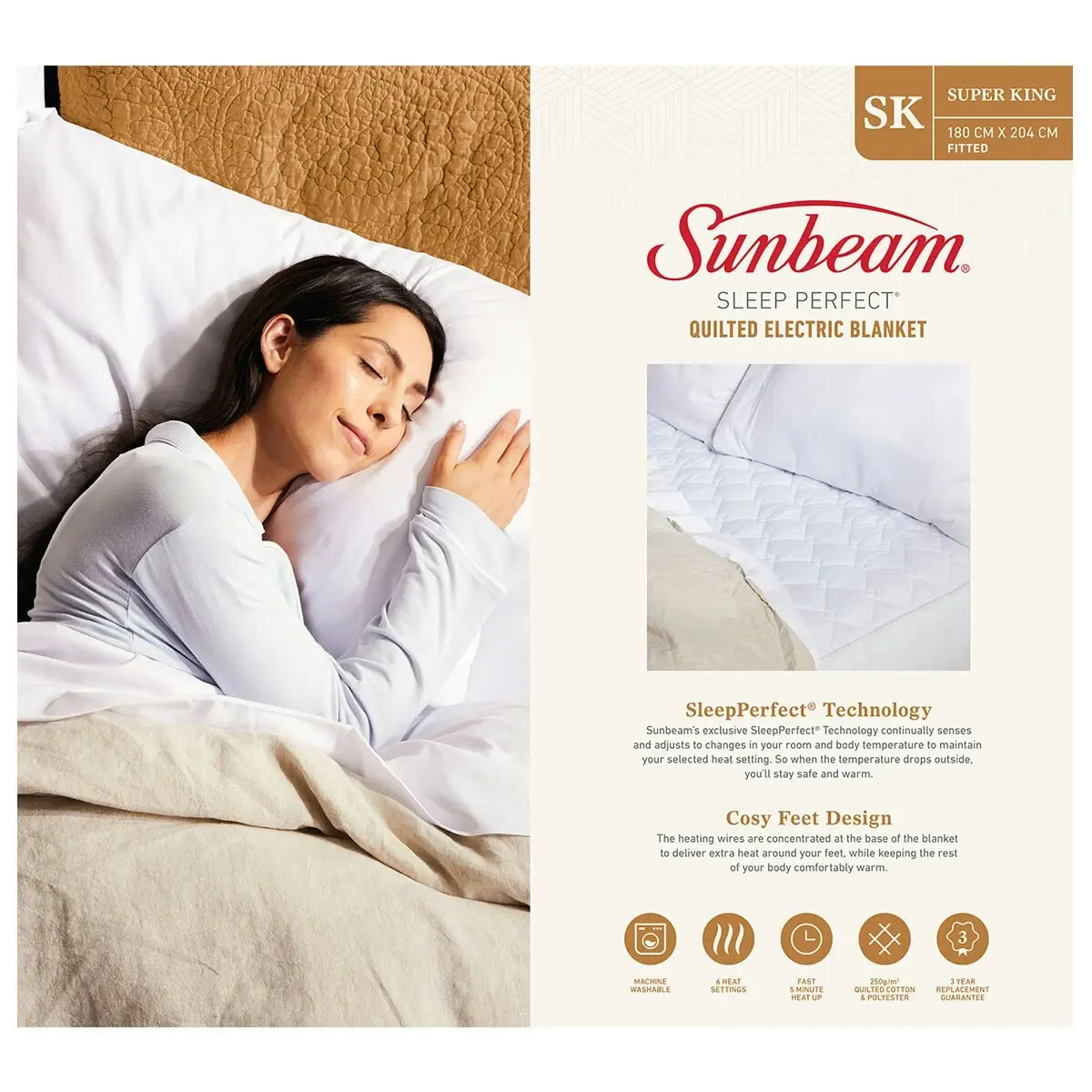 Sunbeam Sleep Perfect Quilted Electric Blanket Super King