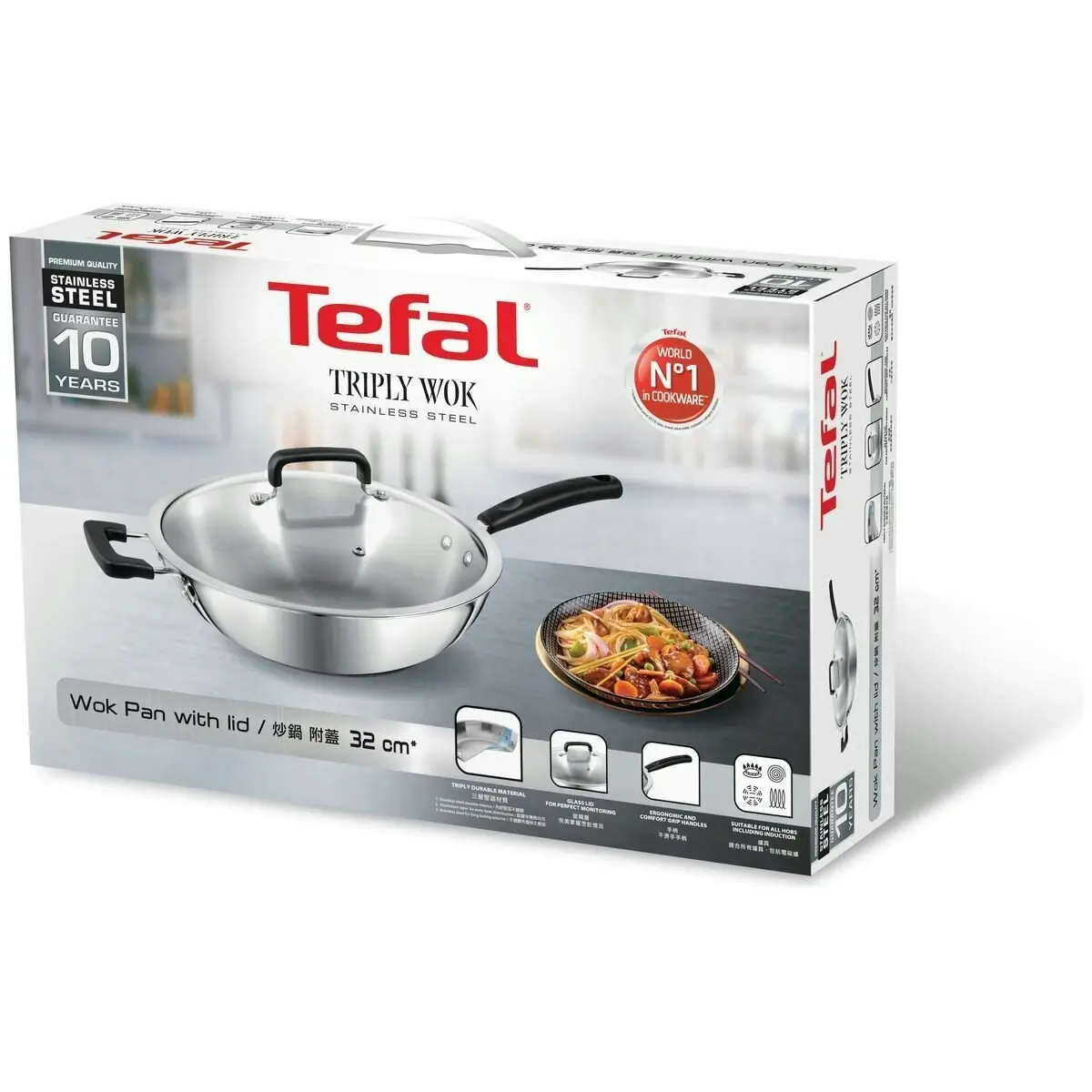 Tefal 32cm Triply Wok with Lid