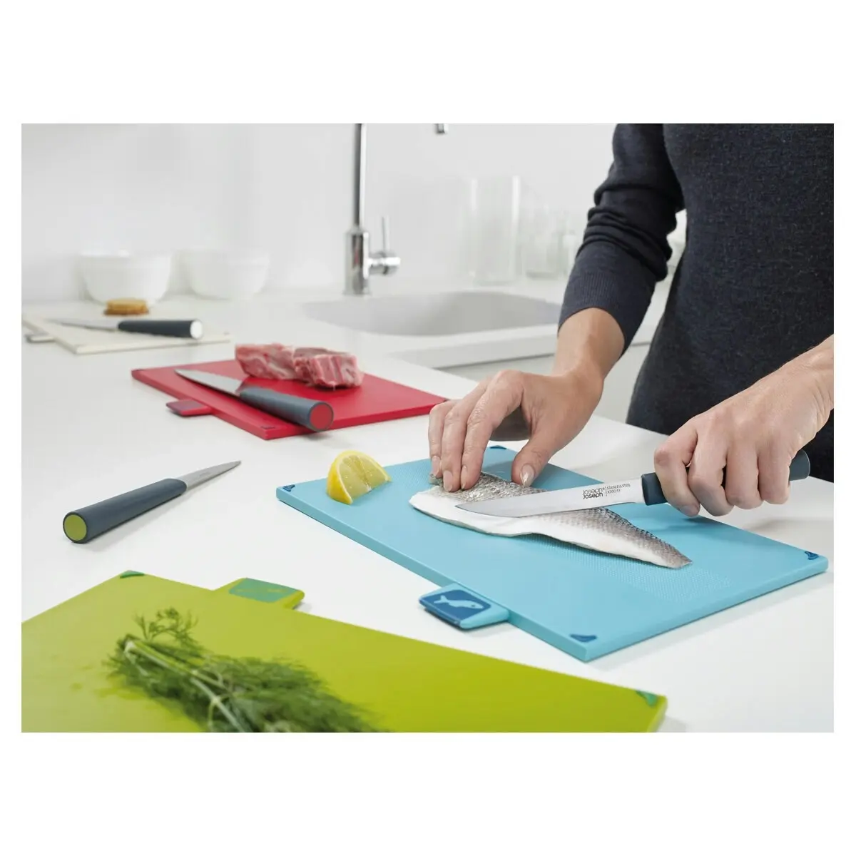 Joseph Joseph Index Chopping Board Set and Elevate Chef's Knife