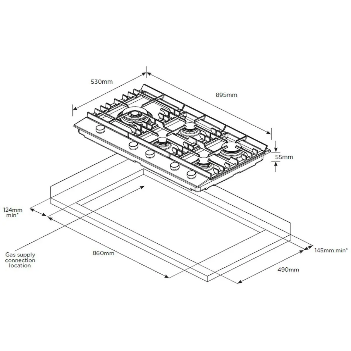 Westinghouse 90cm 5 Burner Natural Gas Stainless Steel Cooktop