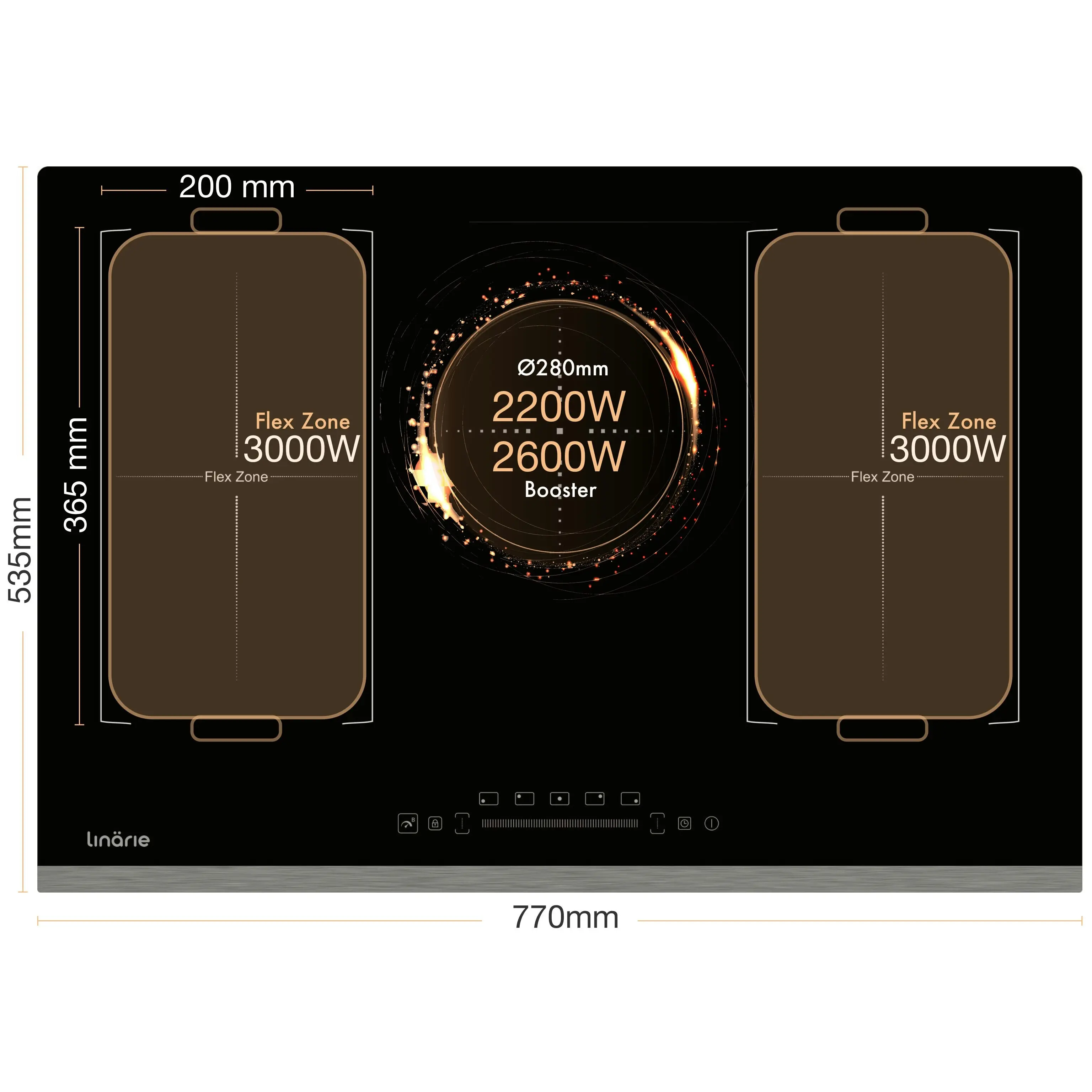 Linarie 77cm 4 Zone Induction Double Flex Zone Cooktop