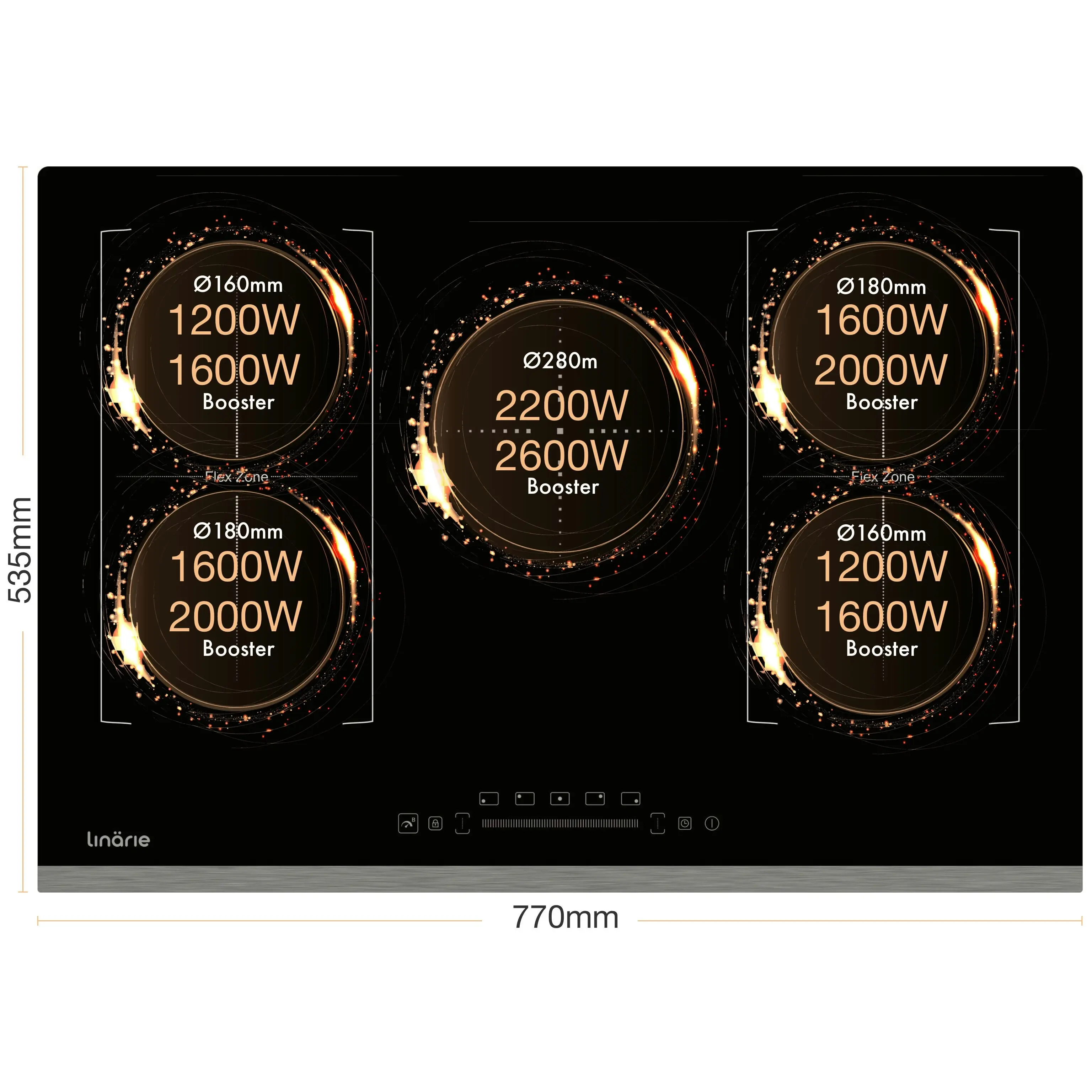 Linarie 77cm 4 Zone Induction Double Flex Zone Cooktop