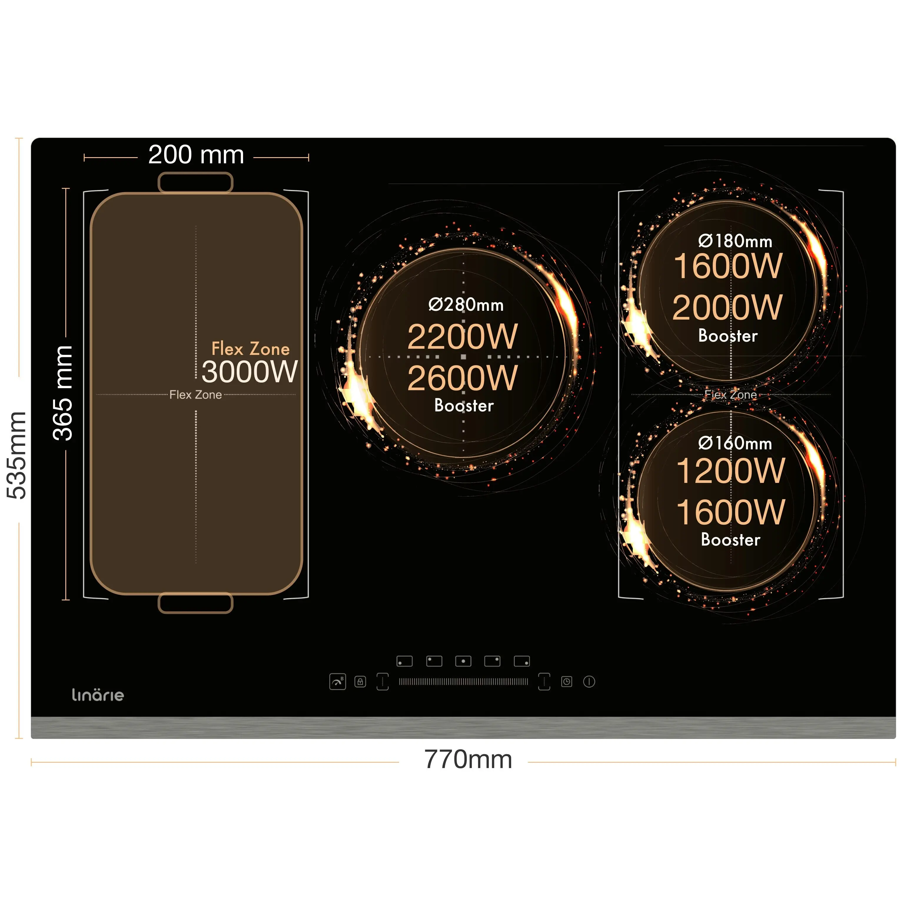 Linarie 77cm 4 Zone Induction Double Flex Zone Cooktop