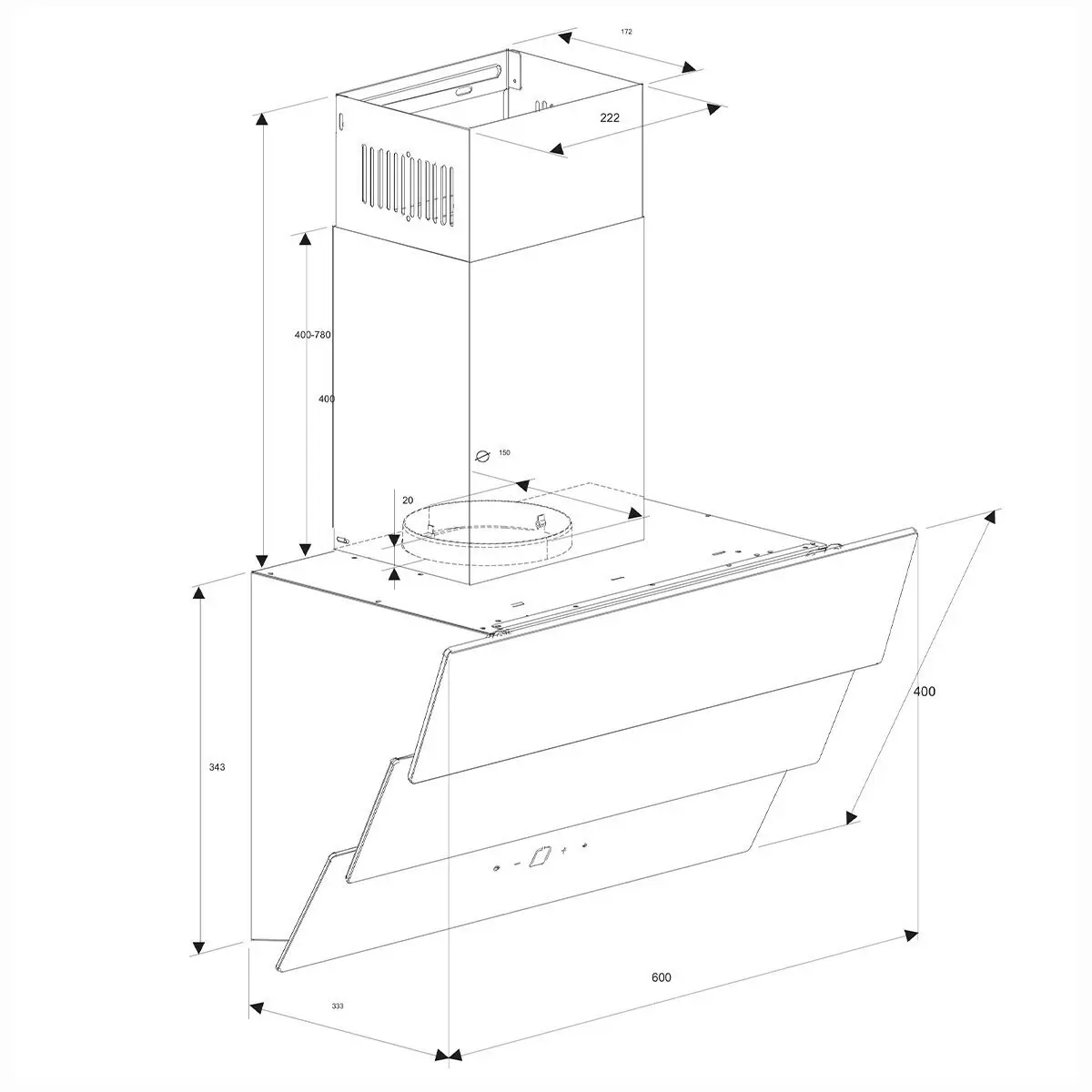 Linarie 60cm Gruissan Black Canopy Rangehood