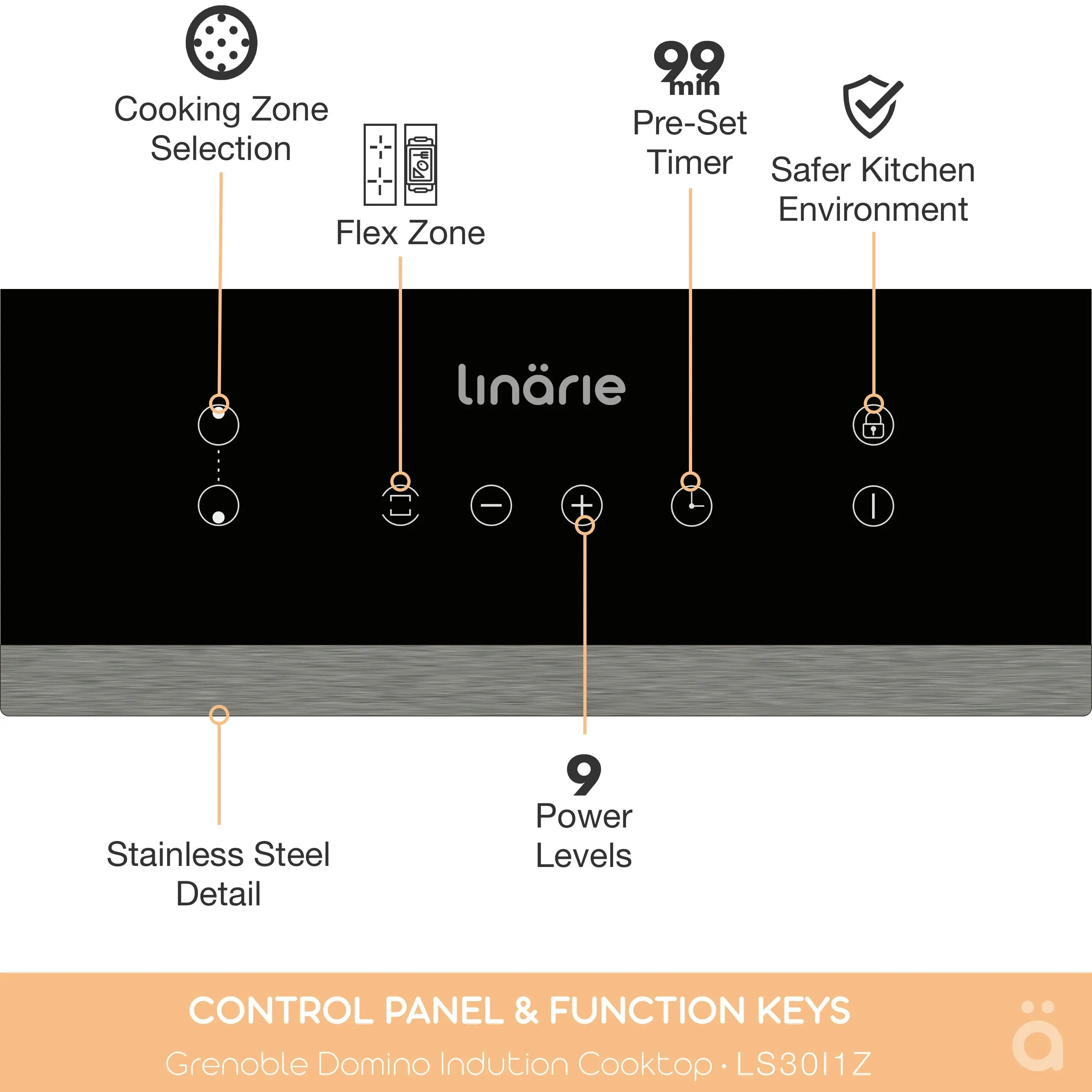 Linarie 30cm Domino Induction Cooktop with Flex Zone