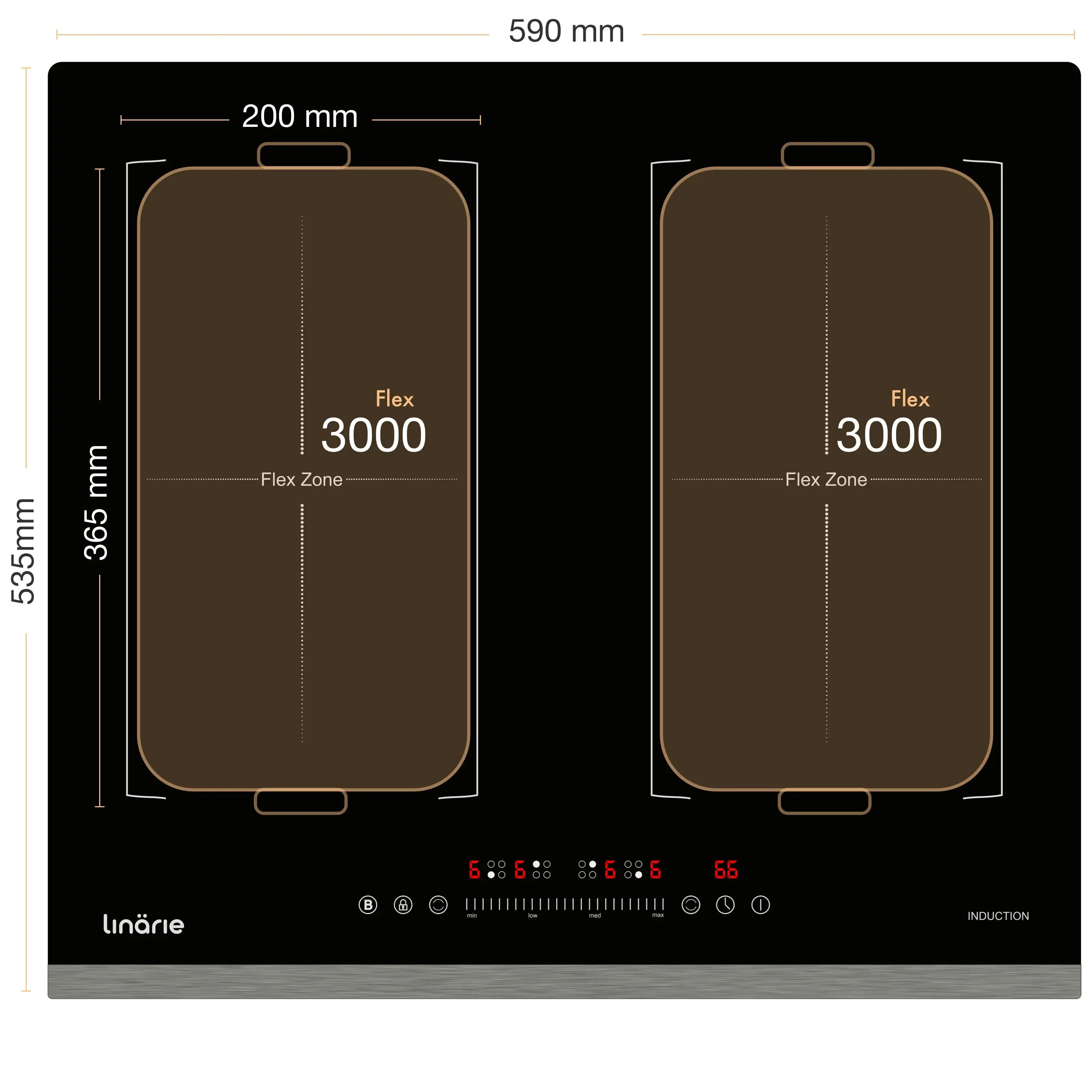 Linarie 60cm 4 Zone Induction Cooktop with Double Flex Zone