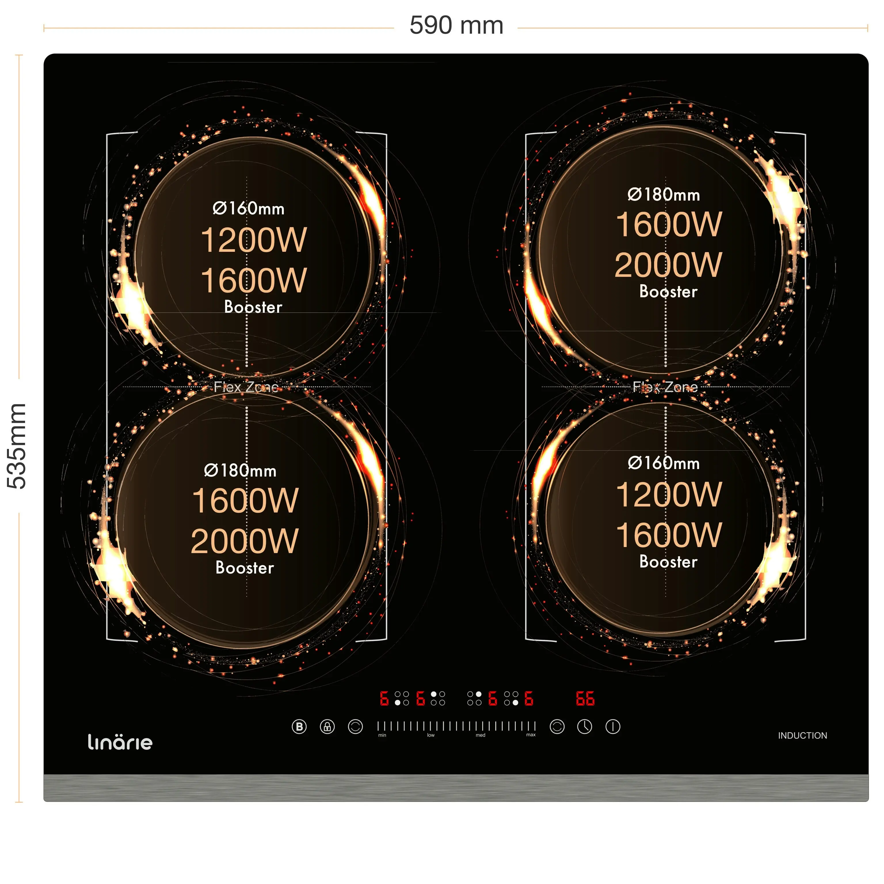 Linarie 60cm 4 Zone Induction Cooktop with Double Flex Zone