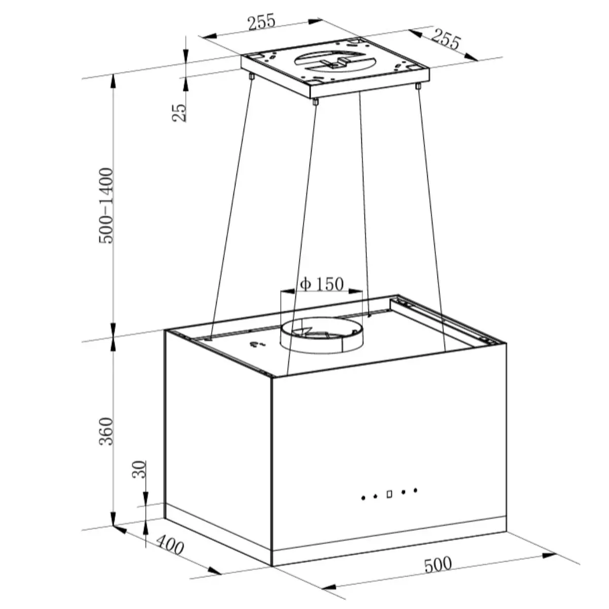 Linarie 50cm Island Rangehood Black