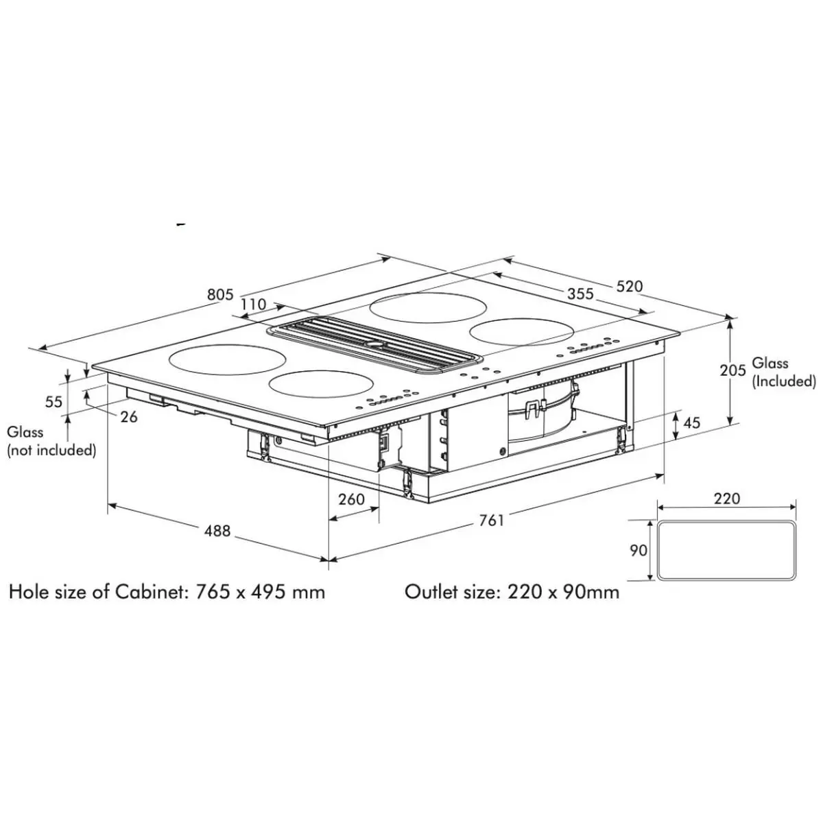 Linarie 80cm Induction Cooktop with Integrated Ventilation