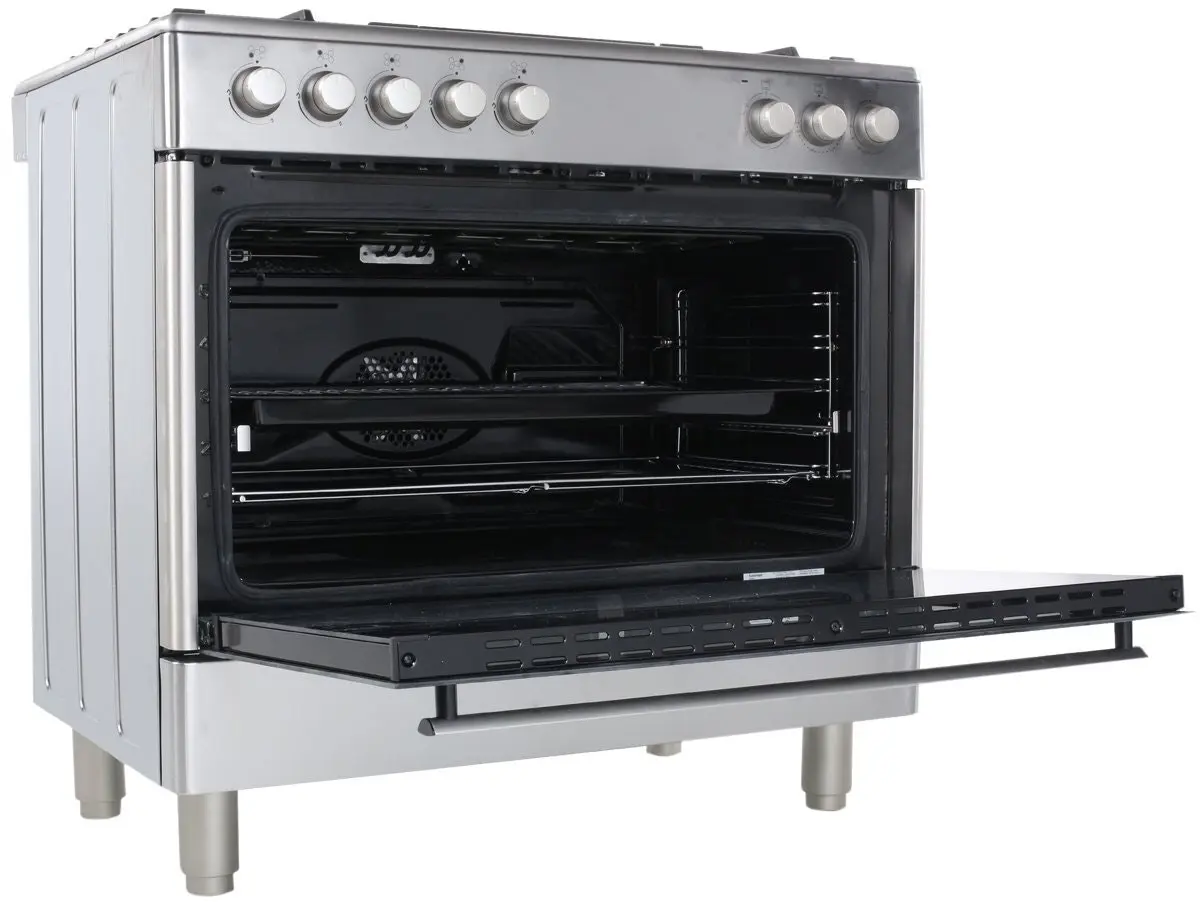 Euromaid 90cm Dual Fuel Freestanding Oven & 90cm Canopy Rangehood Pack