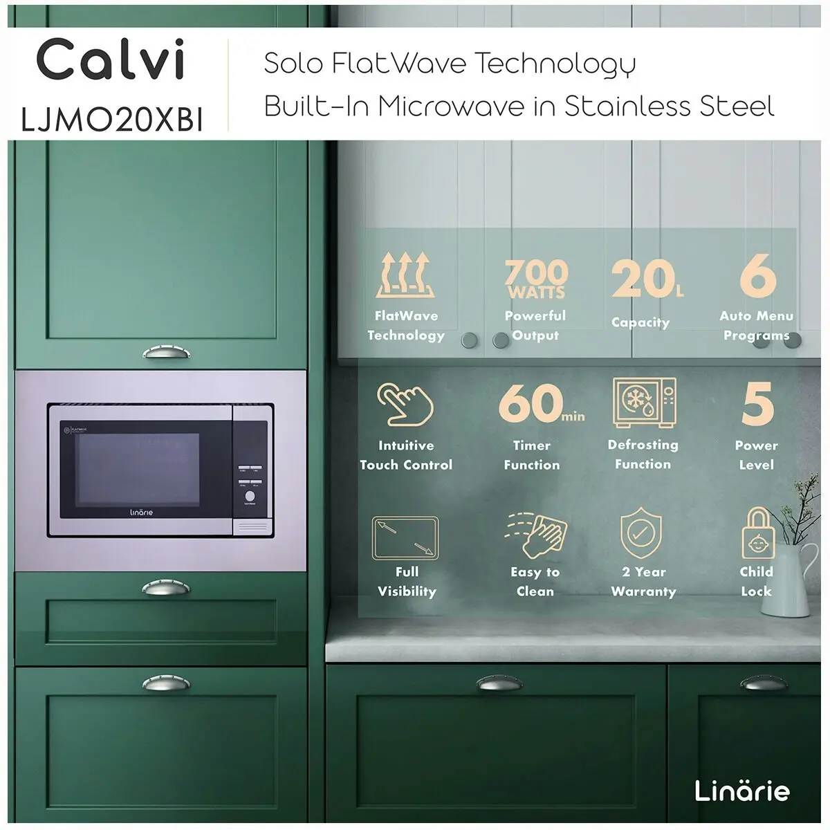 Linarie 20L Solo Flatbed Built In Microwave Oven and Trim Kit